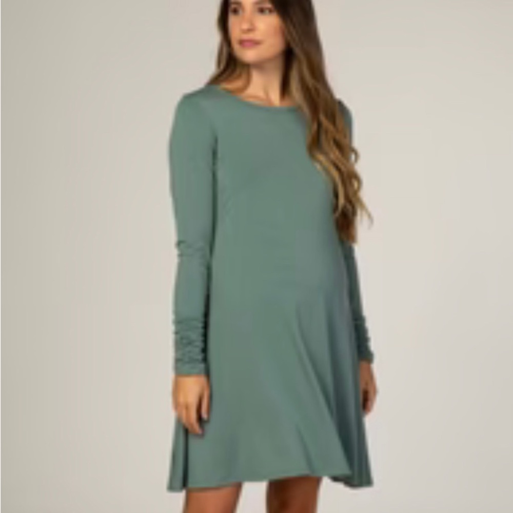 Sage Ruched Sleeve Maternity Swing Dress